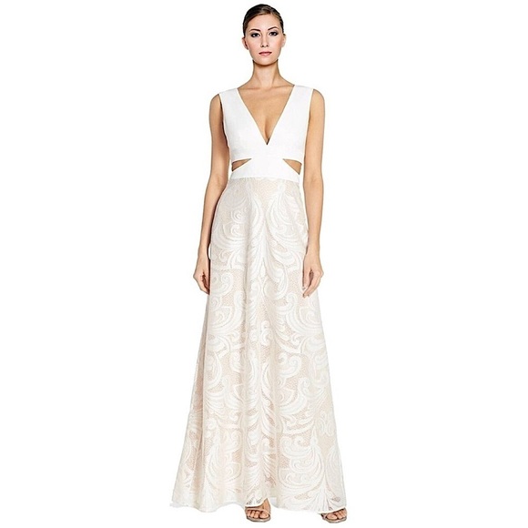 BCBG Maxazria Marilyne Lace Ivory Cut Out Maxi Dress Size 0 women’s formal prom - Picture 1 of 10
